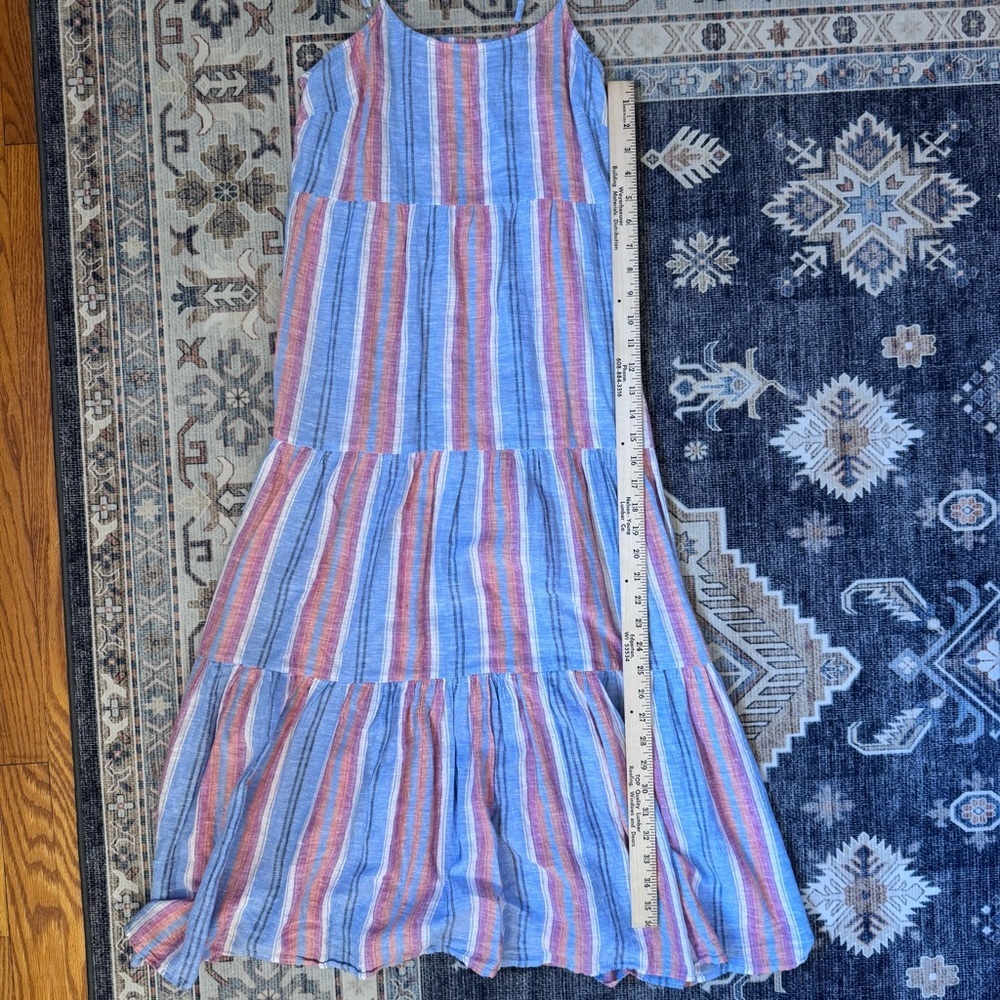 Beachlunchlounge Lana Stripe Linen & Cotton Tiered Stripes Midi Sundress Size XS - Picture 9 of 10